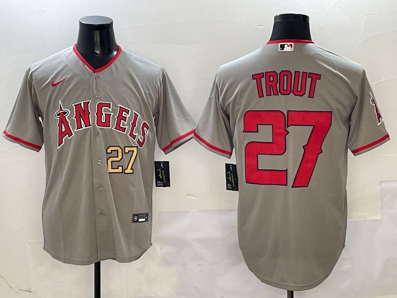 Men Los Angeles Angels #27 Trout Grey Game 2025 Nike MLB Jersey style 4